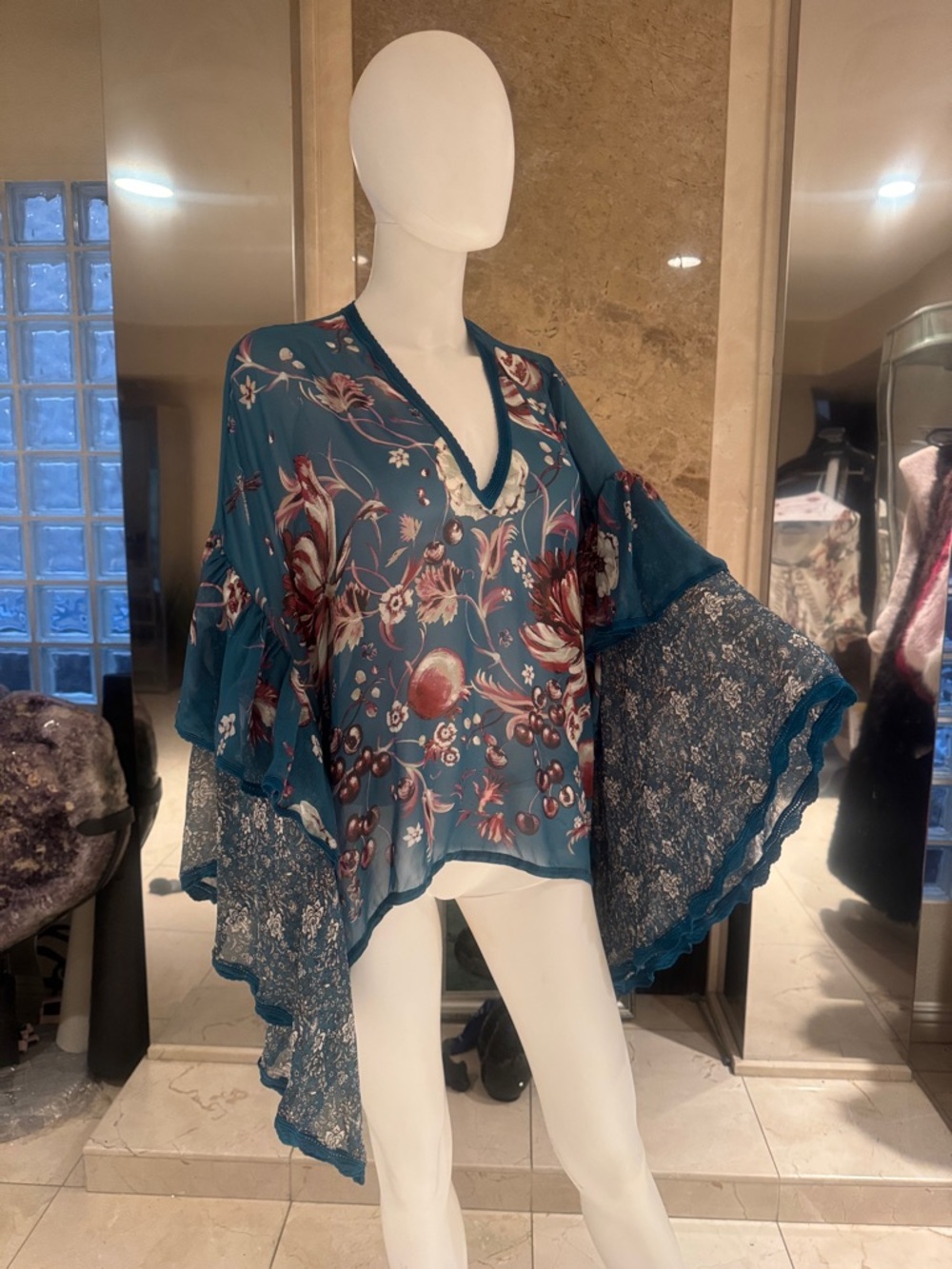 Roberto Cavalli Vintage Y2K 100% Silk Floral Blouse Tunic Boho Statement Top